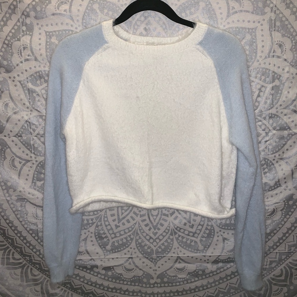 Blue/white fuzzy sweater